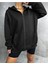 Kadın Siyah Kapüşonlu Fermuarlı Sweatshirt Oversize % 100 Pamuktur. Tiftiklenme Yapmaz. 2
