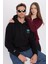 Unisex Relax Fit Rahat Kesim Pamuklu İçi Polarlı Yarım Fermuarlı Bordo Dik Yaka Sweatshirt 3