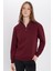 Unisex Relax Fit Rahat Kesim Pamuklu İçi Polarlı Yarım Fermuarlı Bordo Dik Yaka Sweatshirt 4