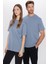 Unisex Relax Fit Rahat Kesim %100 Pamuk Yumuşak Dokulu Basic Bisiklet Yaka Mavi T-Shirt 3