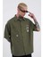 Erkek Basic Nakışlı Oversize Haki Gömlek 1