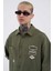 Erkek Basic Nakışlı Oversize Haki Gömlek 2