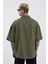 Erkek Basic Nakışlı Oversize Haki Gömlek 4