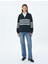 Yarım Fermuarlı Çizgili Oversize Sweatshirt 2