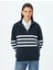 Yarım Fermuarlı Çizgili Oversize Sweatshirt 3