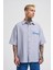 Erkek Naskışlı Basic Oversize Gri Gömlek 2