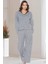 Uzun Kol Jakarlı Kumaş Yumuşak Kışlık Şık Zarif Pijama Takım Dowry 09-176 1