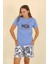 Kadın Şortlu Kısa Kol Penye Pijama Takımı Mavi 3622 3