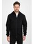 Erkek Slim Fit Örgü 3 Iplik Fermuarlı Polar Hırka Siyah 2
