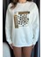 Krem Kadın Bisiklet Yaka Taşlı Üç Iplik Şardonlu Sweatshirt 3