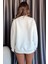 Krem Kadın Bisiklet Yaka Taşlı Üç Iplik Şardonlu Sweatshirt 4