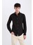 Slim Fit Dar Kesim Pamuklu Basic Düz Uzun Kollu Siyah Gömlek A4644AX24AU 3
