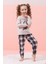Baskılı Ekose Desenli Polar Pijama Takımı Alt-Üst Kız Çocuk Takım 1