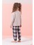 Baskılı Ekose Desenli Polar Pijama Takımı Alt-Üst Kız Çocuk Takım 3
