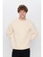Relax Fit Rahat Kesim Pamuklu Yumuşak Dokulu Içi Polarlı Bej Renk Bisiklet Yaka Sweatshirt 2