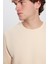 Relax Fit Rahat Kesim Pamuklu Yumuşak Dokulu Içi Polarlı Bej Renk Bisiklet Yaka Sweatshirt 3
