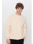 Relax Fit Rahat Kesim Pamuklu Yumuşak Dokulu Içi Polarlı Bej Renk Bisiklet Yaka Sweatshirt 4