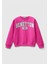 Kız Çocuk Fuşya Önü Parıltılı Logo Baskılı Bisiklet Yaka Sweatshirt 1