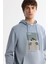 Erkek Açık Mavi Kapüşonlu Pamuklu Baskılı Elastan Sweatshirt A42Y1321 2