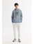 Erkek Açık Mavi Kapüşonlu Pamuklu Baskılı Elastan Sweatshirt A42Y1321 5