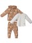 Kız Bebek Kahve Çiçek Desenli Fırfırlı Kapüşonlu 3'lü Set - 1014956 1