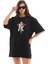 Unisex Bisiklet Yaka Baskılı Oversize T-Shirt - Siyah 4