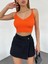 V Yaka Askılı Crop Triko Büstiyer Turuncu - DF2202 1