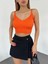 V Yaka Askılı Crop Triko Büstiyer Turuncu - DF2202 2