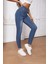 Kadın Hafif Likralı Skinny Fit Paça Detaylı Pantalon Mariella Mavi 5