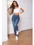 Kadın Hafif Likralı Skinny Fit Paça Detaylı Pantalon Mariella Mavi 1