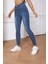 Kadın Hafif Likralı Skinny Fit Paça Detaylı Pantalon Mariella Mavi 2