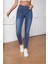 Kadın Hafif Likralı Skinny Fit Paça Detaylı Pantalon Mariella Mavi 5