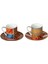 Lucky Art Florance Bone China Porselen Mavi Kırmızı Barok Desenli 2'Li Kahve Fincanı Seti 1