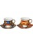 Lucky Art Florance Bone China Porselen Mavi Kırmızı Barok Desenli Ayaklı 4'Lü Çay Fincanı Seti 1