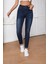Kadın Hafif Likralı Skinny Fit Paça Detaylı Pantolon Viola Lacivert 2