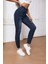 Kadın Hafif Likralı Skinny Fit Paça Detaylı Pantolon Viola Lacivert 3