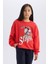 Kız Çocuk Disney Mickey & Minnie Oversize Geniş Kalıp Bisiklet Yaka Sweatshirt D4377A824WN 1