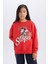 Kız Çocuk Disney Mickey & Minnie Oversize Geniş Kalıp Bisiklet Yaka Sweatshirt D4377A824WN 4