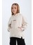 Kız Çocuk Oversize Geniş Kalıp Kapüşonlu Baskılı İçi Yumuşak Tüylü Kalın Sweatshirt D6185A824WN 1