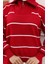 Yakası Fermuarlı Çizgili Triko Tunik 11037-06 Kırmızı 3