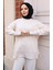 Çizgili Şeritli Triko Takım 3085-04 Ekru 1