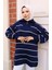 Yakası Fermuarlı Çizgili Triko Tunik 11037-05 Lacivert 2
