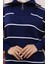 Yakası Fermuarlı Çizgili Triko Tunik 11037-05 Lacivert 3