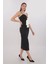 Çiçek ve Drape Detaylı Inci Askılı Elbise 2