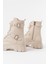 842-03 Bej Bağcıklı Kalın Tabanlı Bağcıklı Fermuarlı Günlük Kadın Bot 5