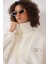 Kadın Ekru Krem Baskılı Fermuarlı Suni Yünlü Astarlı Peluş Ceket HZL25W-BD151941 5