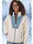 Kadın Ekru Indigo Baskılı Fermuarlı Suni Yünlü Astarlı Peluş Ceket HZL25W-BD151941 1