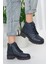 Baran Shoes Kadın Lacivert Hakiki Deri Fermuarlı ve Bağcıklı Bot 1