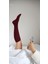 Solidsocks Kadın Bordo Dizaltı Uzun Çorap Deri Etiket Detaylı (Bordo Renk) 1