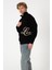Sw Yarım Fermuar Siyah Işlemeli Şardonlu Sweatshirt 1